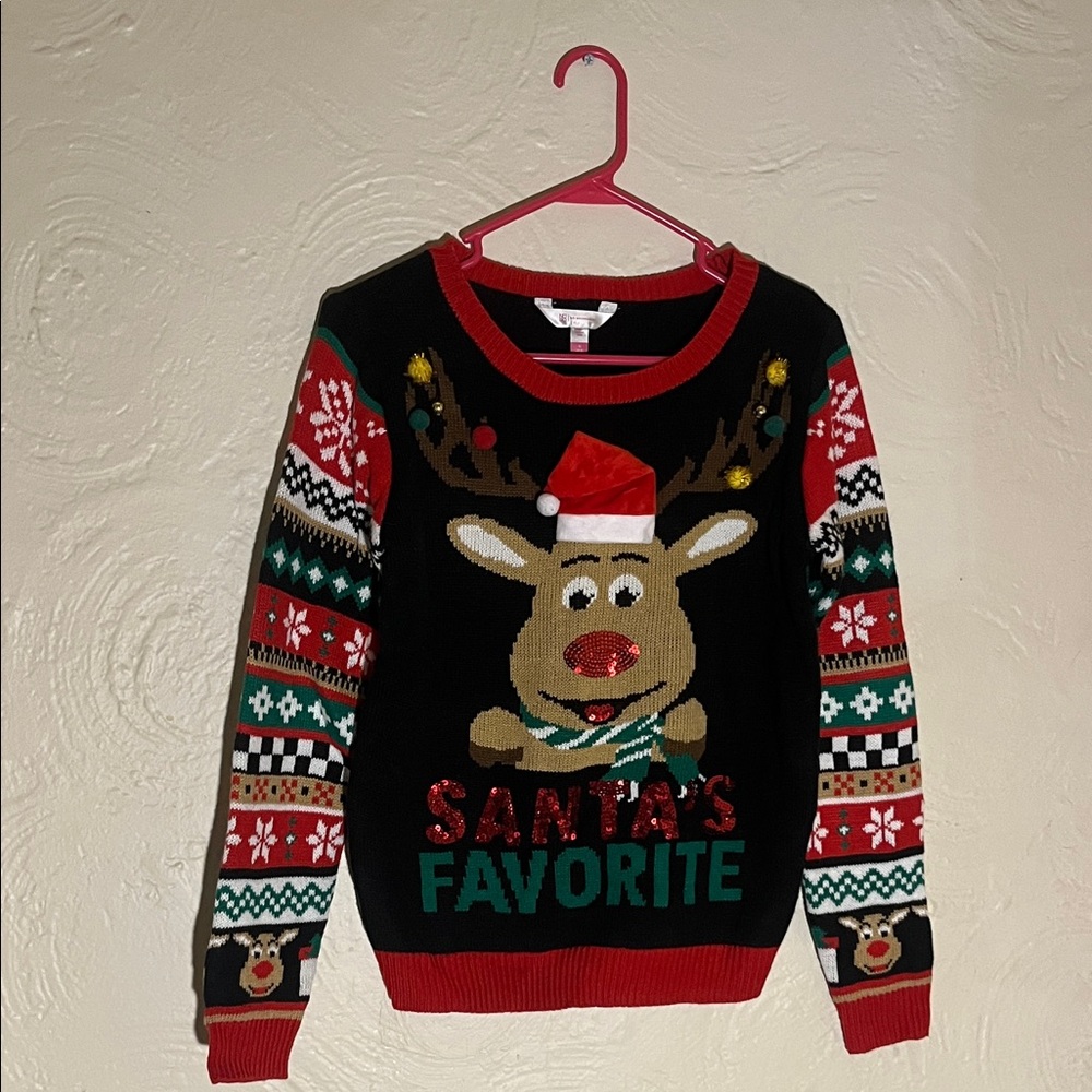No Boundaries Black Reindeer Crewneck Sweater